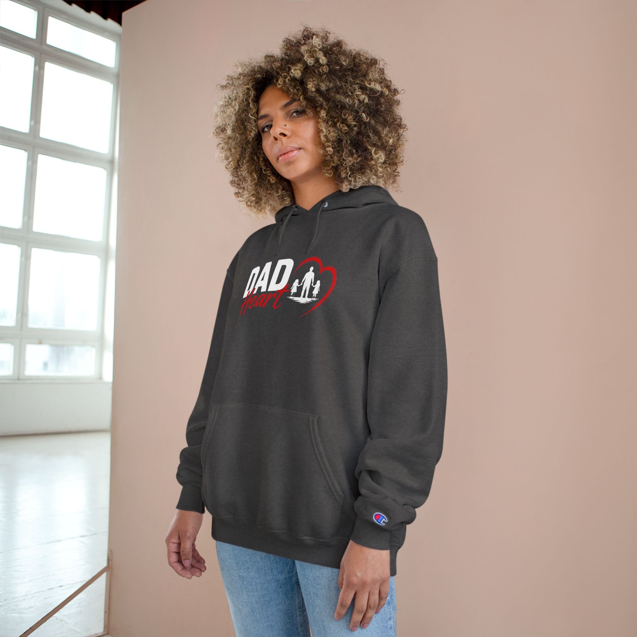 Dad Heart Hoodie — "Raising Strong Daughters" Champion Pullover for Fathers