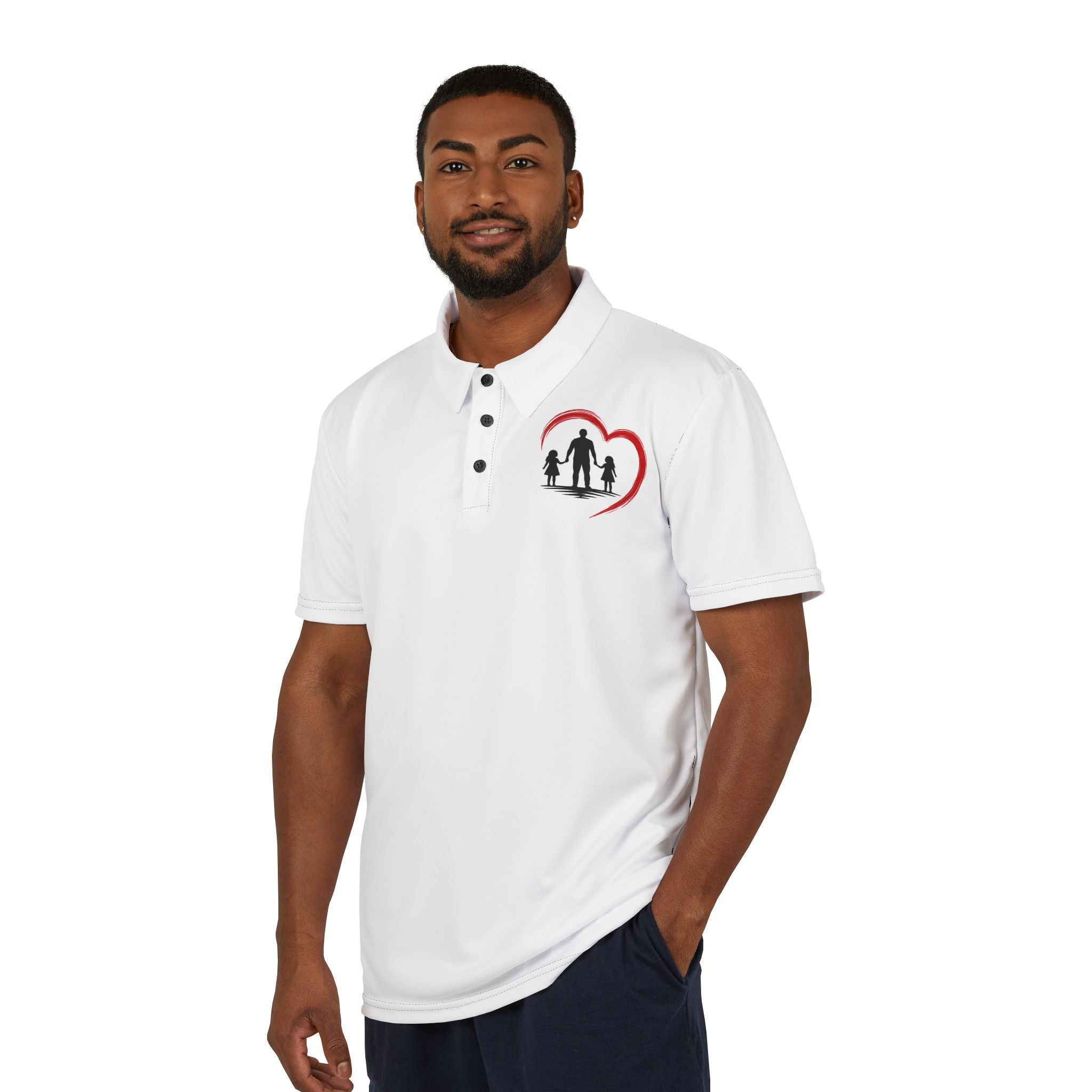 Family Love Heart Polo Shirt – Dad, & Kids Silhouette Chest Logo