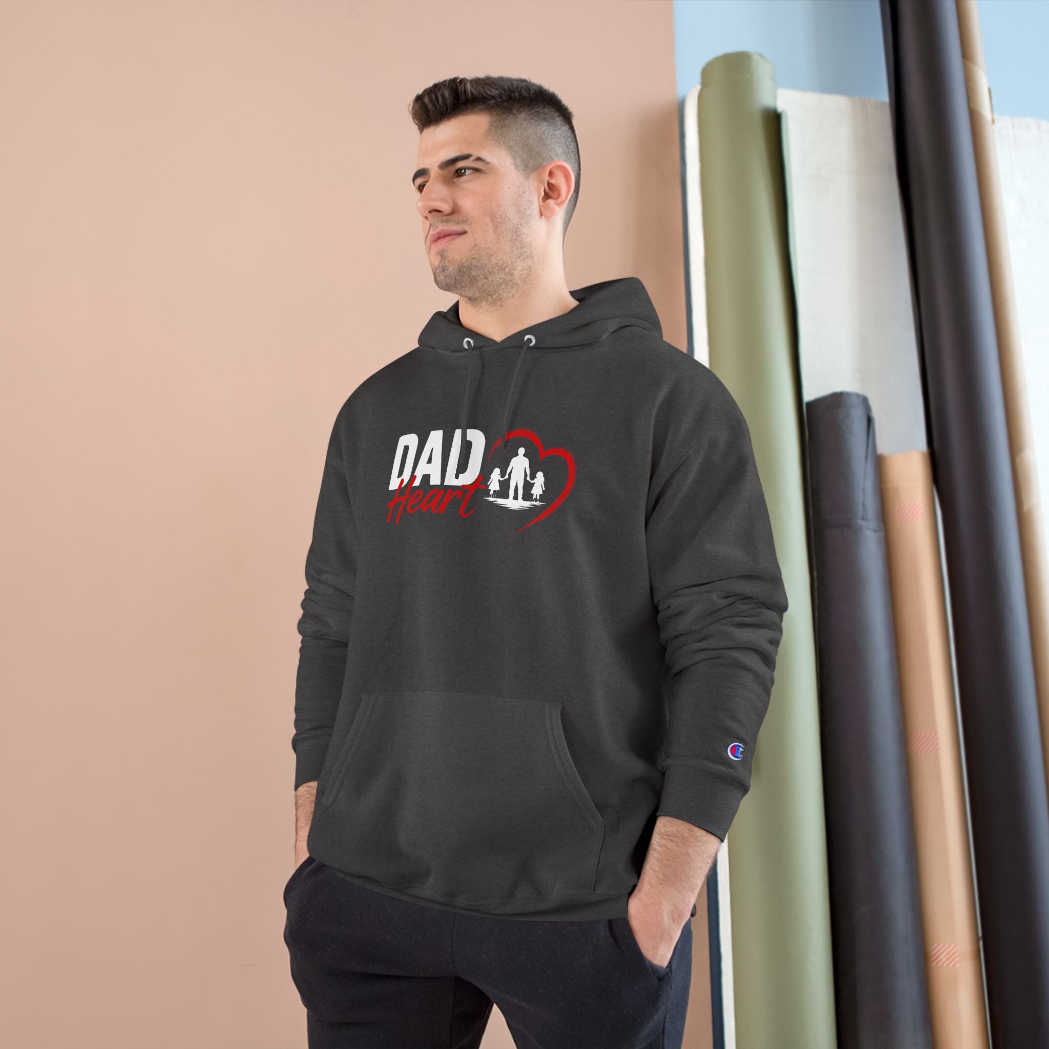 Dad Heart Hoodie — "Raising Strong Daughters" Champion Pullover for Fathers