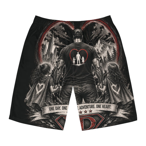 Dad Heart Board Shorts — Father & Kids Adventure Swim Trunks