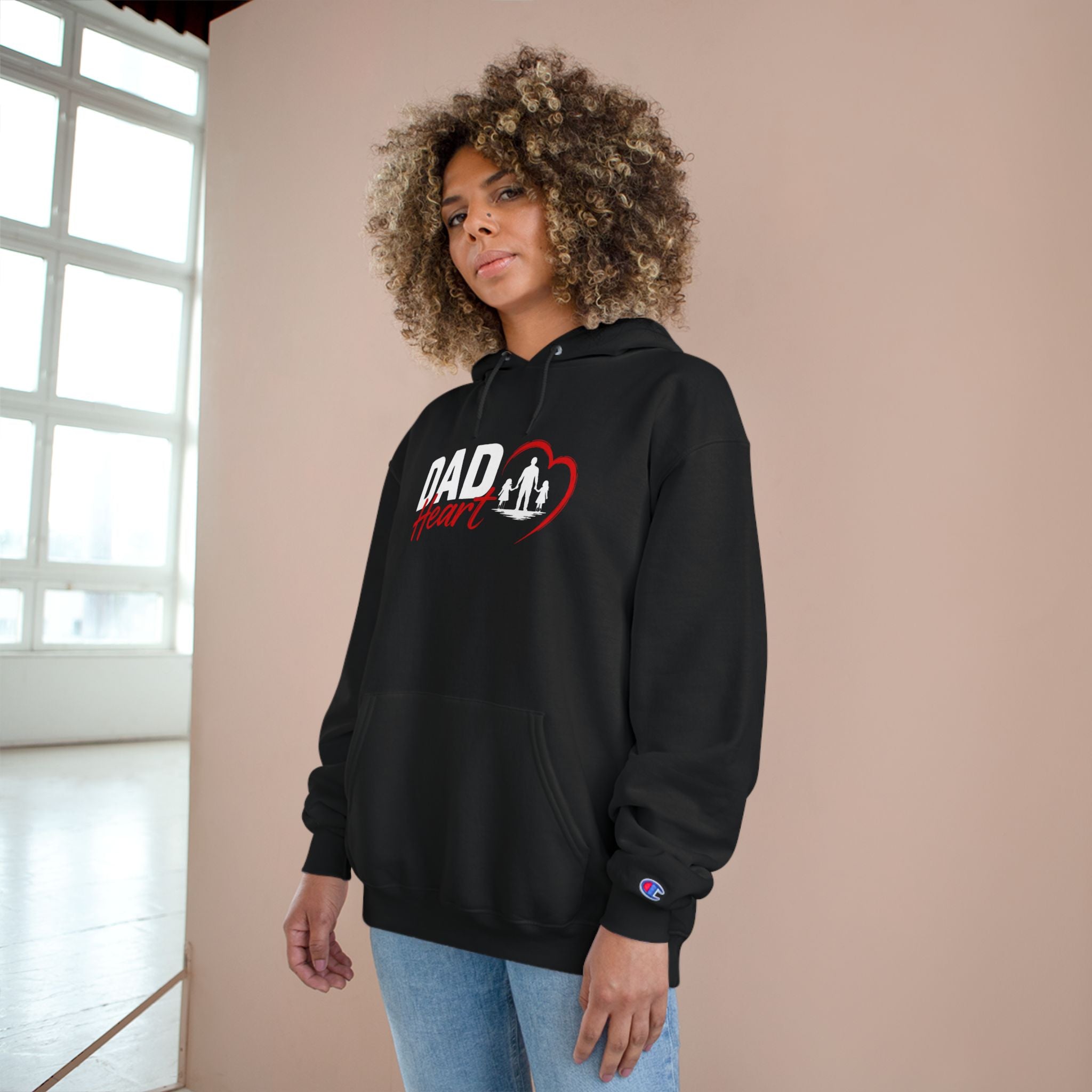 Dad Heart Hoodie — "Raising Strong Daughters" Champion Pullover for Fathers