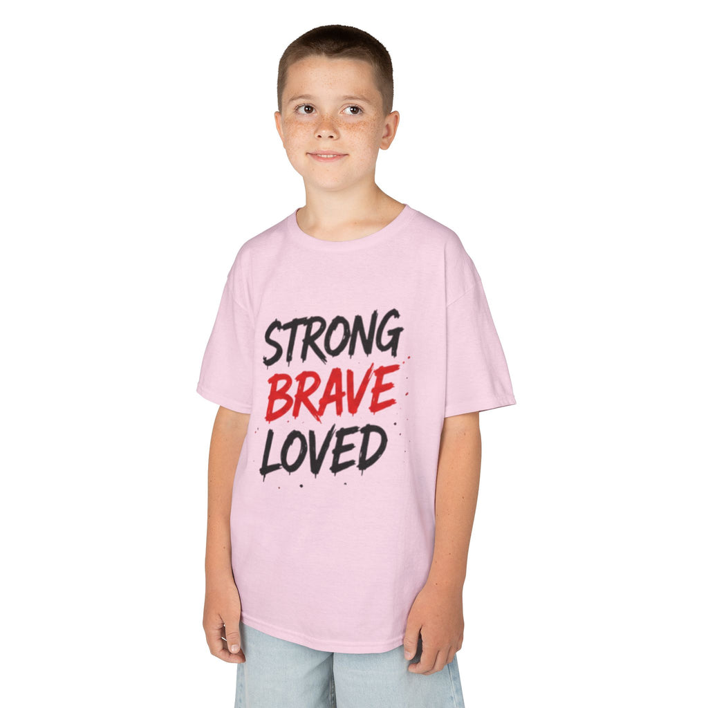 Kids Tee — "Strong Brave Loved" Front & "Future Legend" Superhero Back