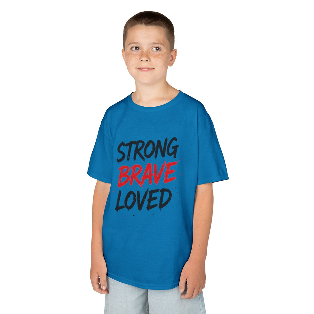 Kids Tee — "Strong Brave Loved" Front & "Future Legend" Superhero Back