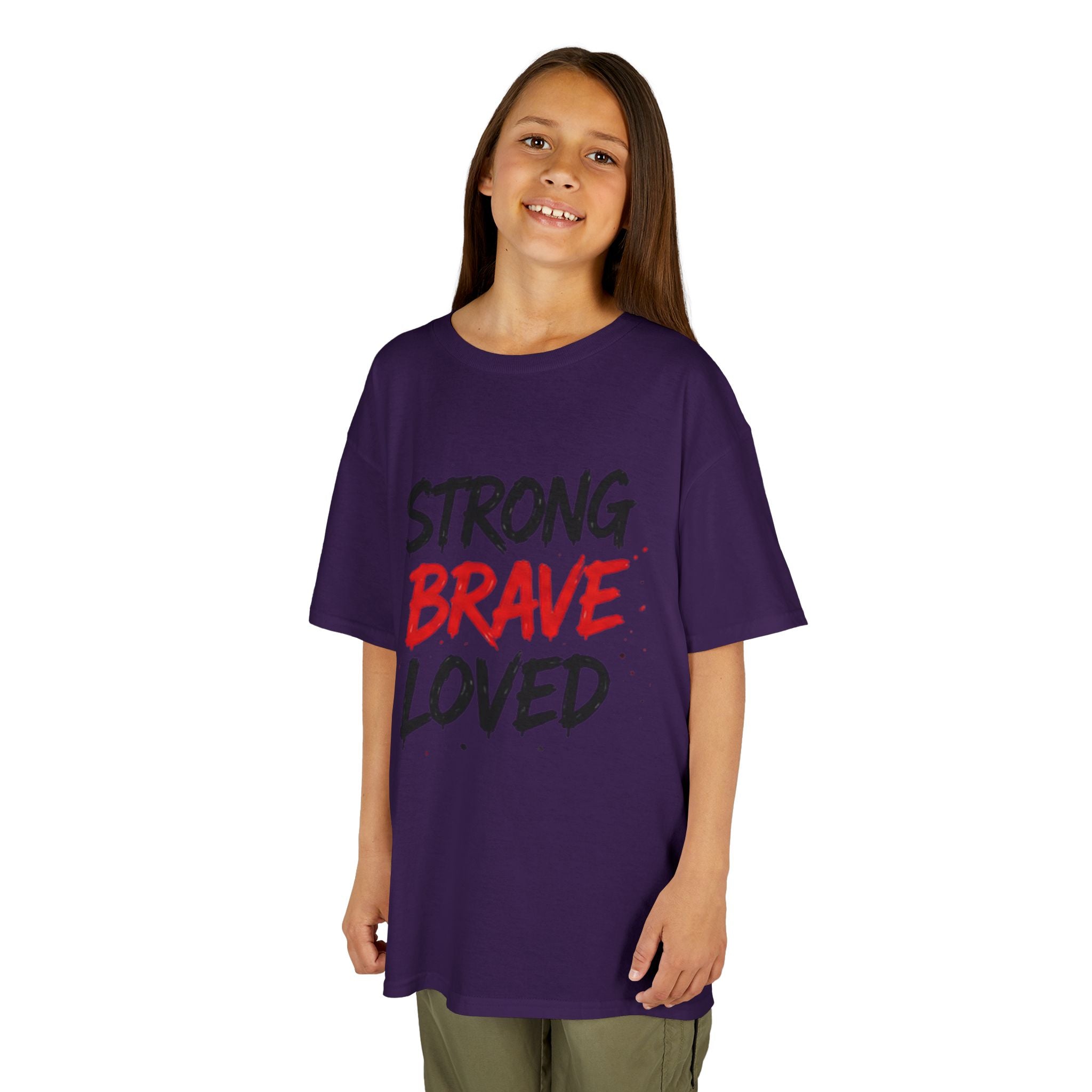 Kids Tee — "Strong Brave Loved" Front & "Future Legend" Superhero Back