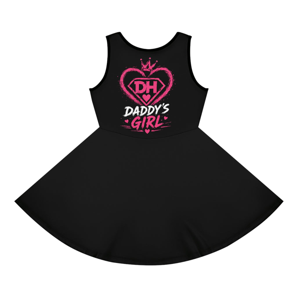 Daddy's Girl Bear Sundress — Girls' Black Sleeveless Dress with Superhero Teddy Design