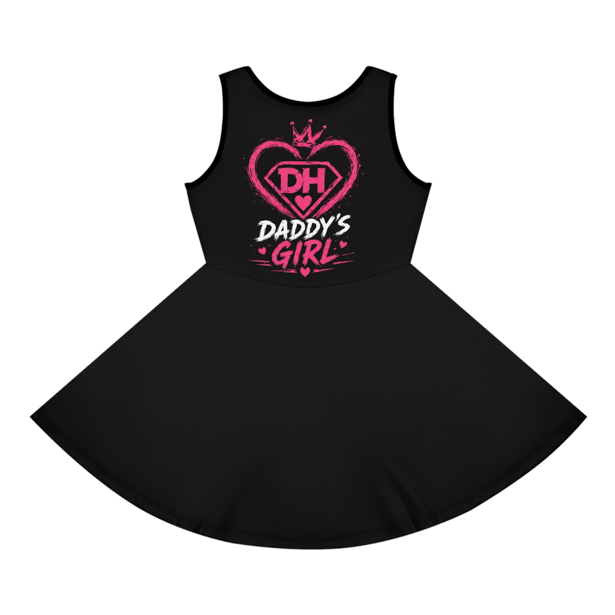 Daddy's Girl Bear Sundress — Girls' Black Sleeveless Dress with Superhero Teddy Design