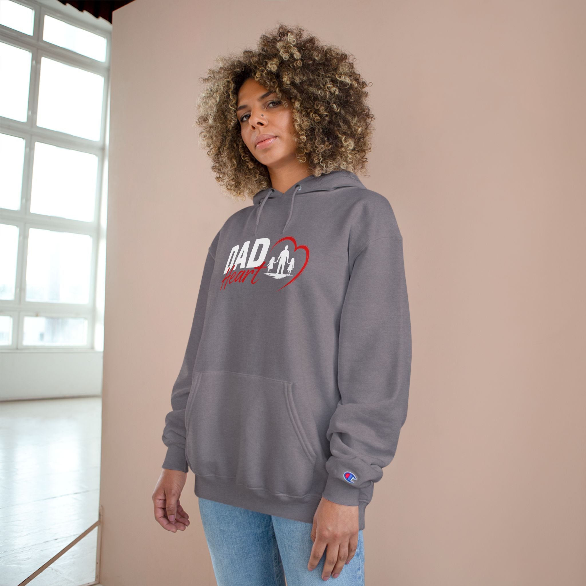 Dad Heart Hoodie — "Raising Strong Daughters" Champion Pullover for Fathers