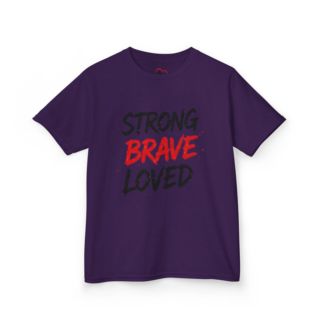 Kids Tee — "Strong Brave Loved" Front & "Future Legend" Superhero Back