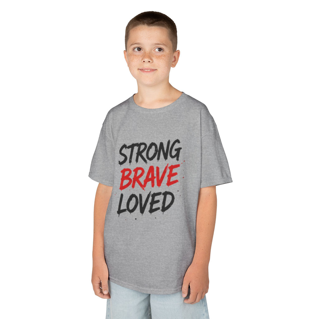 Kids Tee — "Strong Brave Loved" Front & "Future Legend" Superhero Back