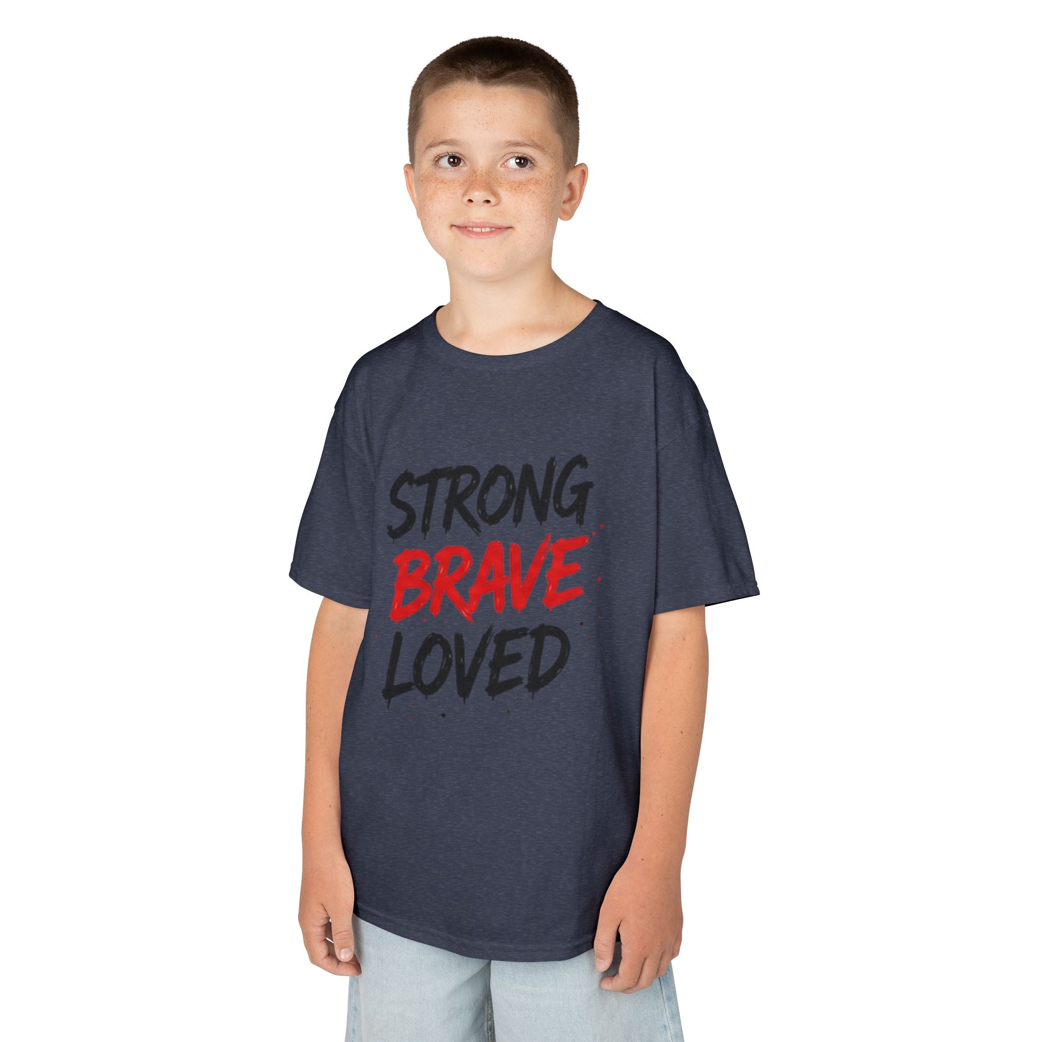 Kids Tee — "Strong Brave Loved" Front & "Future Legend" Superhero Back