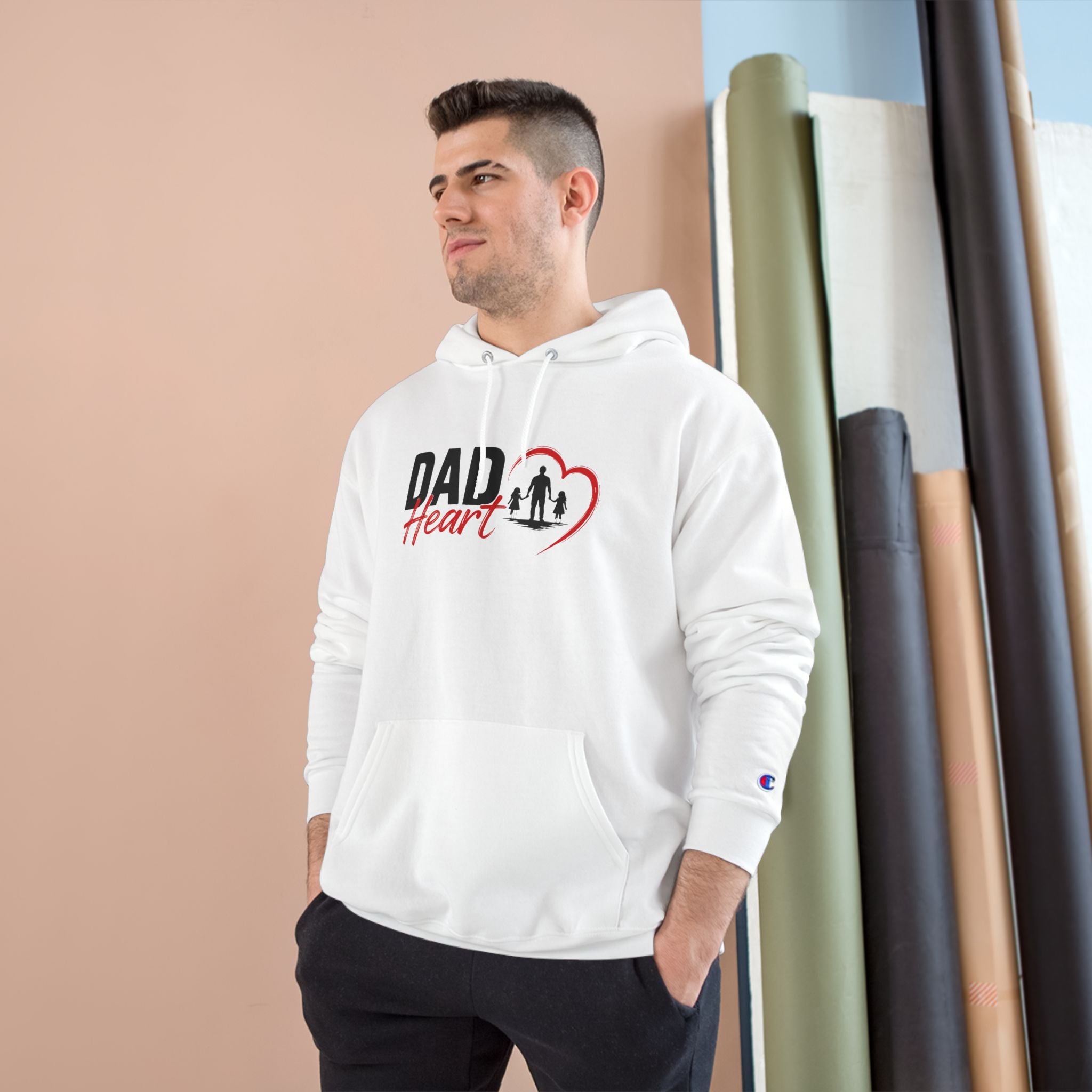 Dad Heart Hoodie — "Raising Strong Daughters" Champion Pullover for Fathers