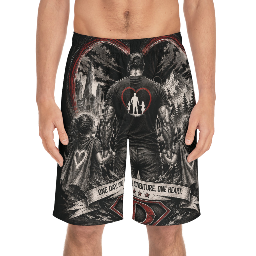 Dad Heart Board Shorts — Father & Kids Adventure Swim Trunks