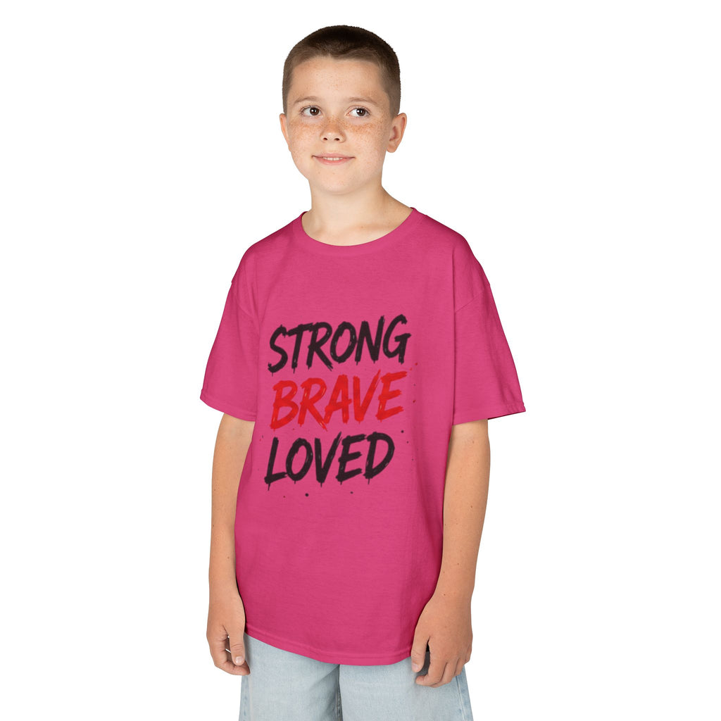 Kids Tee — "Strong Brave Loved" Front & "Future Legend" Superhero Back