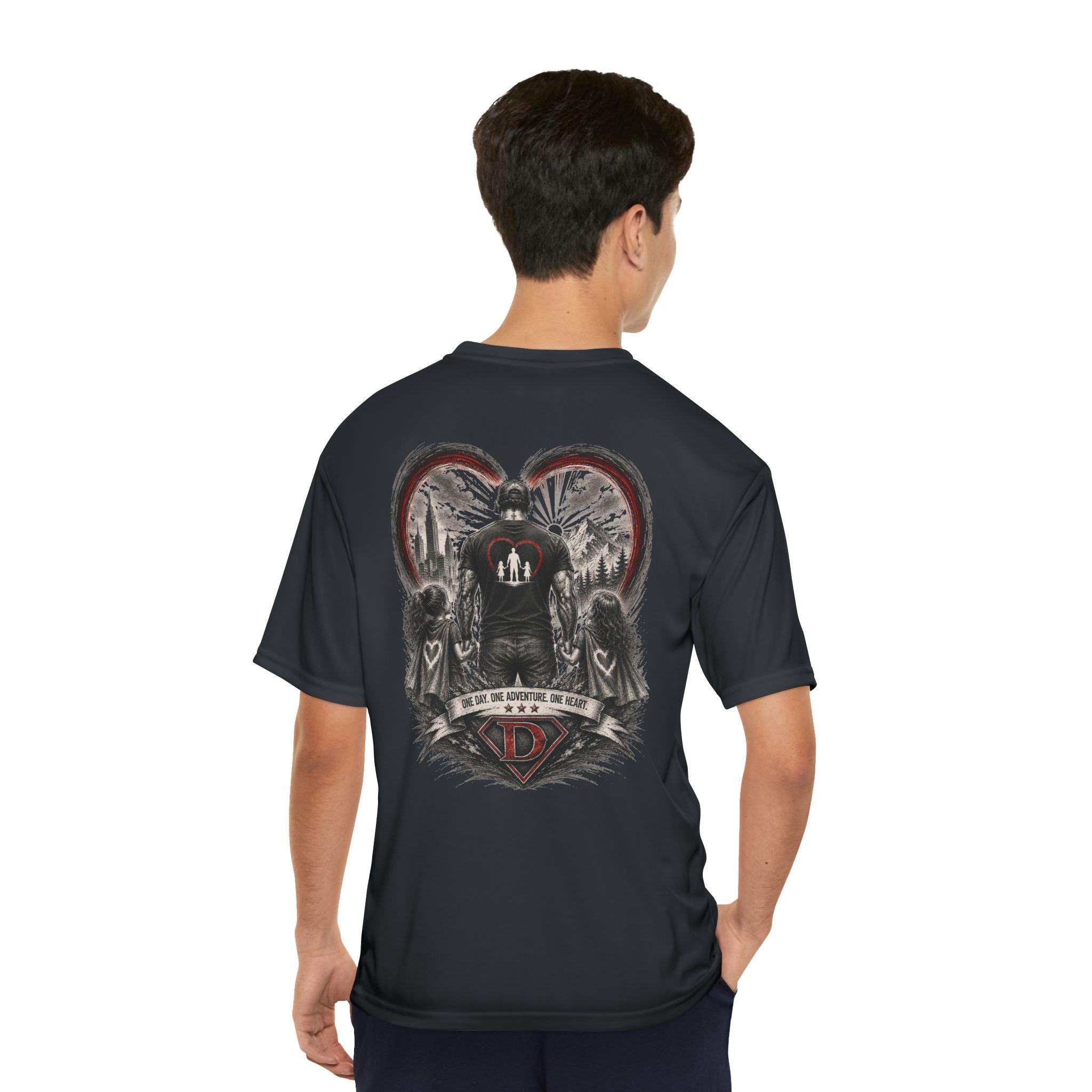 Men's T-Shirt — Daddy Defender Design | Father & Kids Heart Graphic Performance Tee