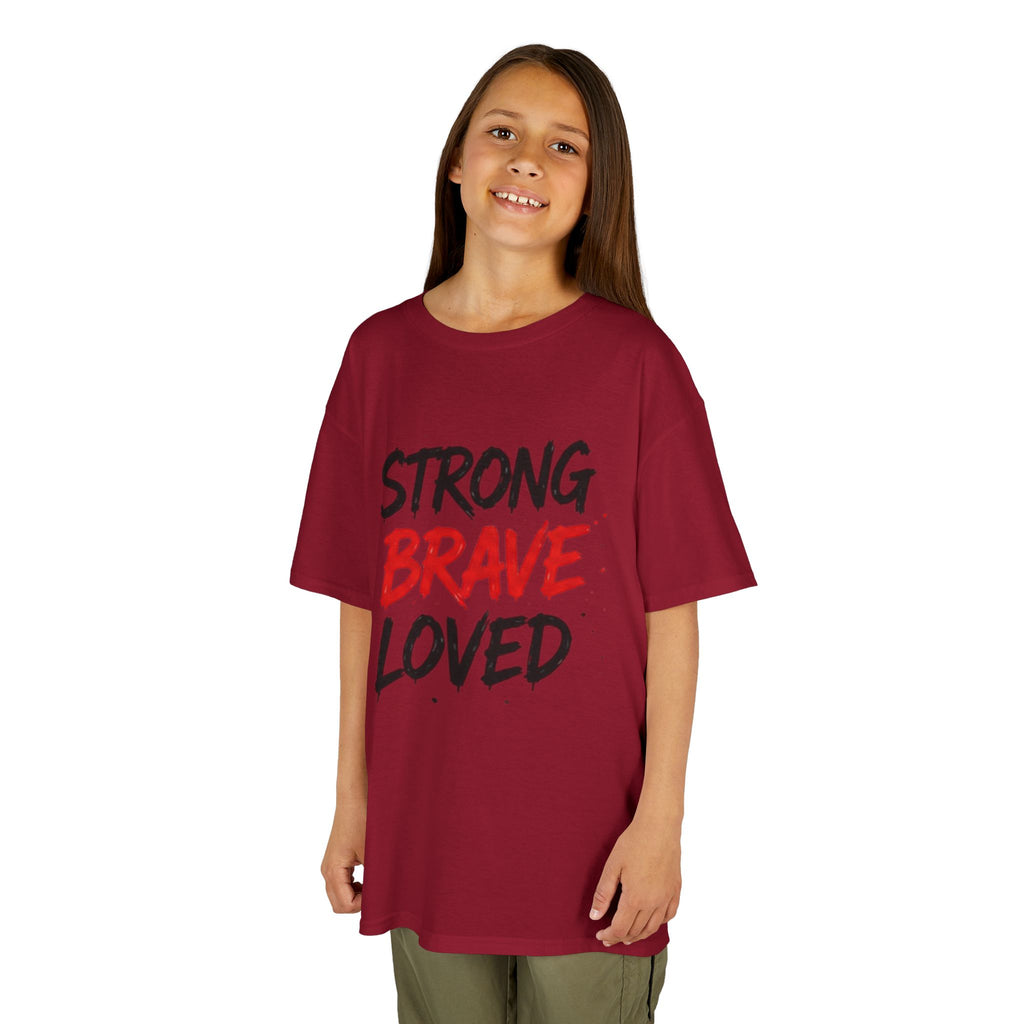 Kids Tee — "Strong Brave Loved" Front & "Future Legend" Superhero Back