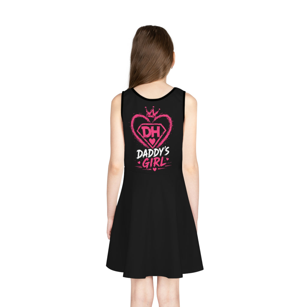 Daddy's Girl Bear Sundress — Girls' Black Sleeveless Dress with Superhero Teddy Design