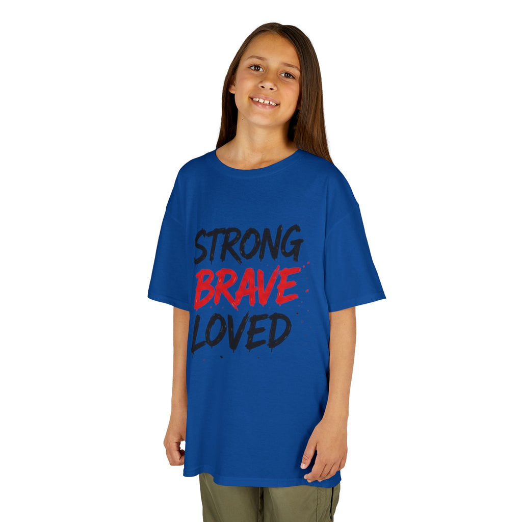 Kids Tee — "Strong Brave Loved" Front & "Future Legend" Superhero Back