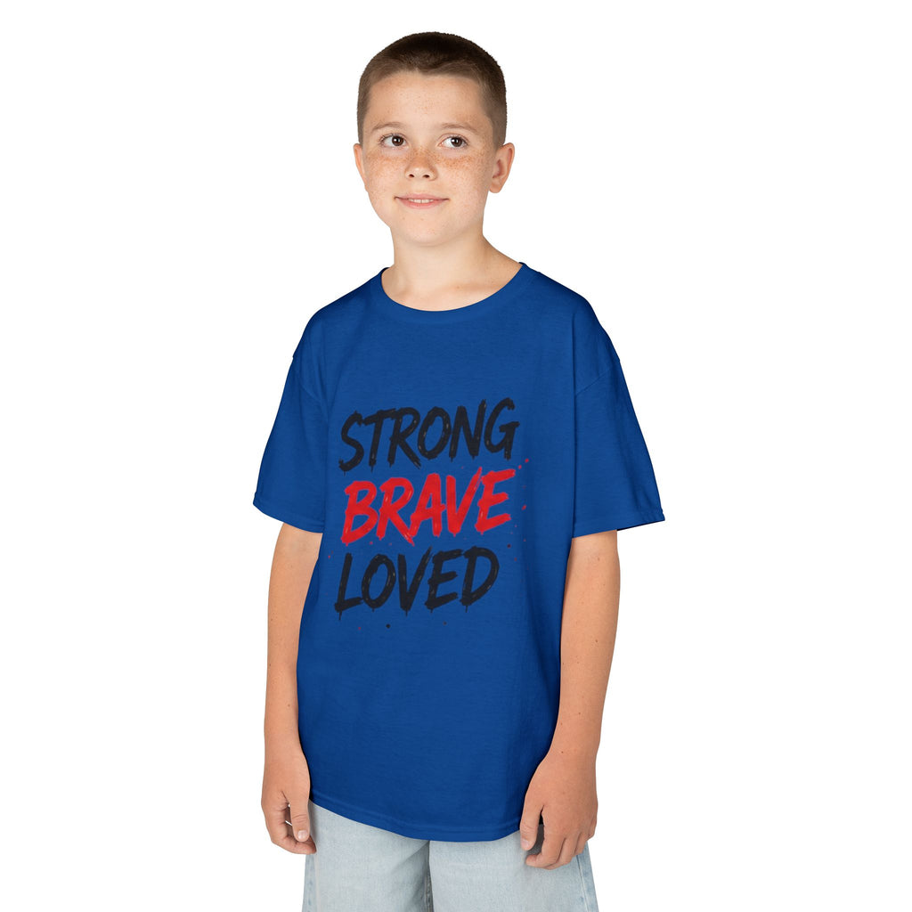 Kids Tee — "Strong Brave Loved" Front & "Future Legend" Superhero Back