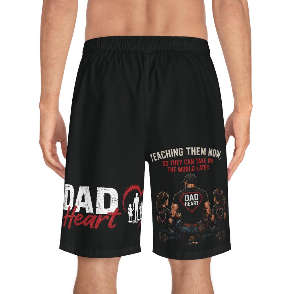 Dad Heart Board Shorts — Father & Kids Adventure Swim Trunks