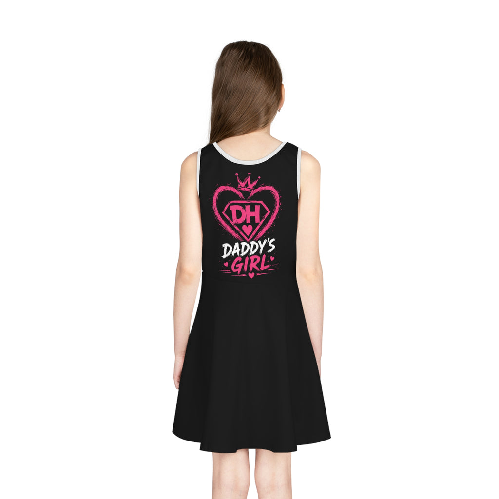 Daddy's Girl Bear Sundress — Girls' Black Sleeveless Dress with Superhero Teddy Design