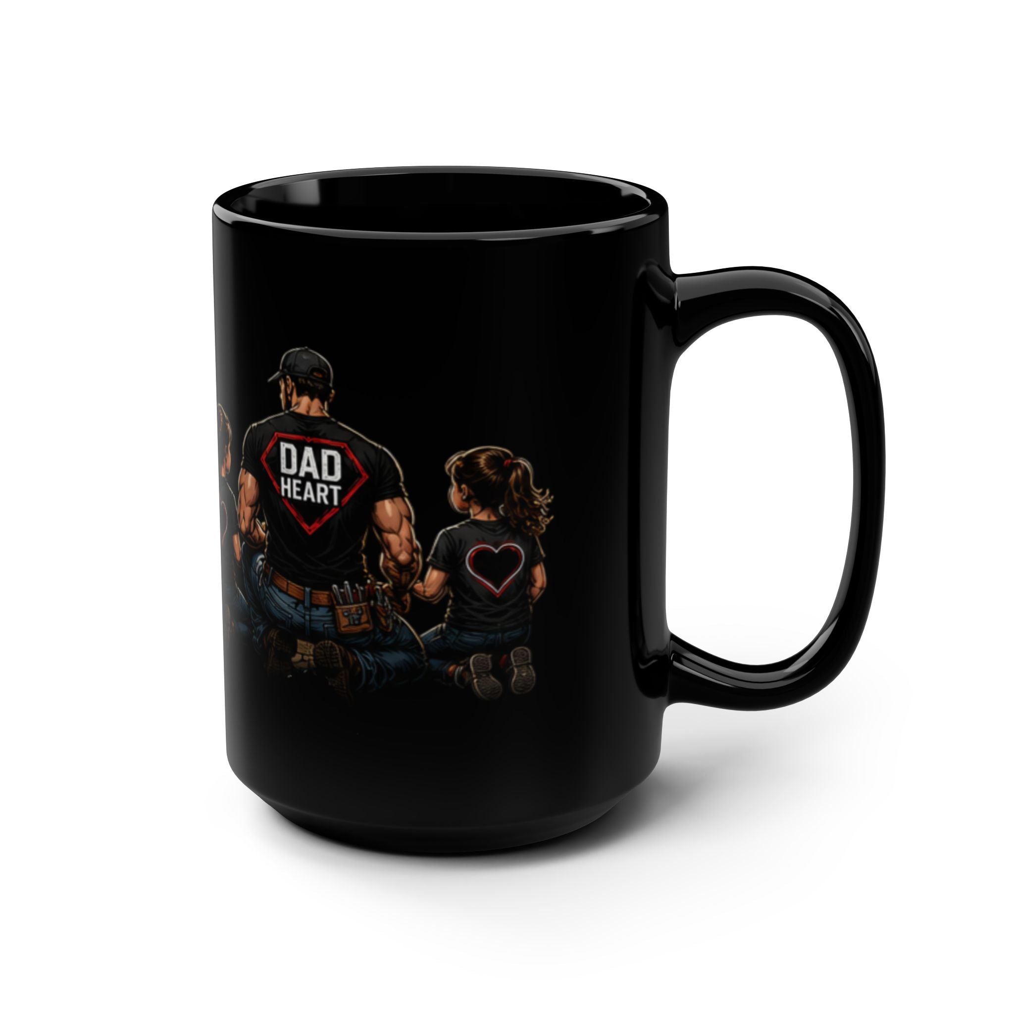 Dad Life Full Time Full Heart Mug — 15oz Black Coffee Cup for Fathers (Father's Day Gift)