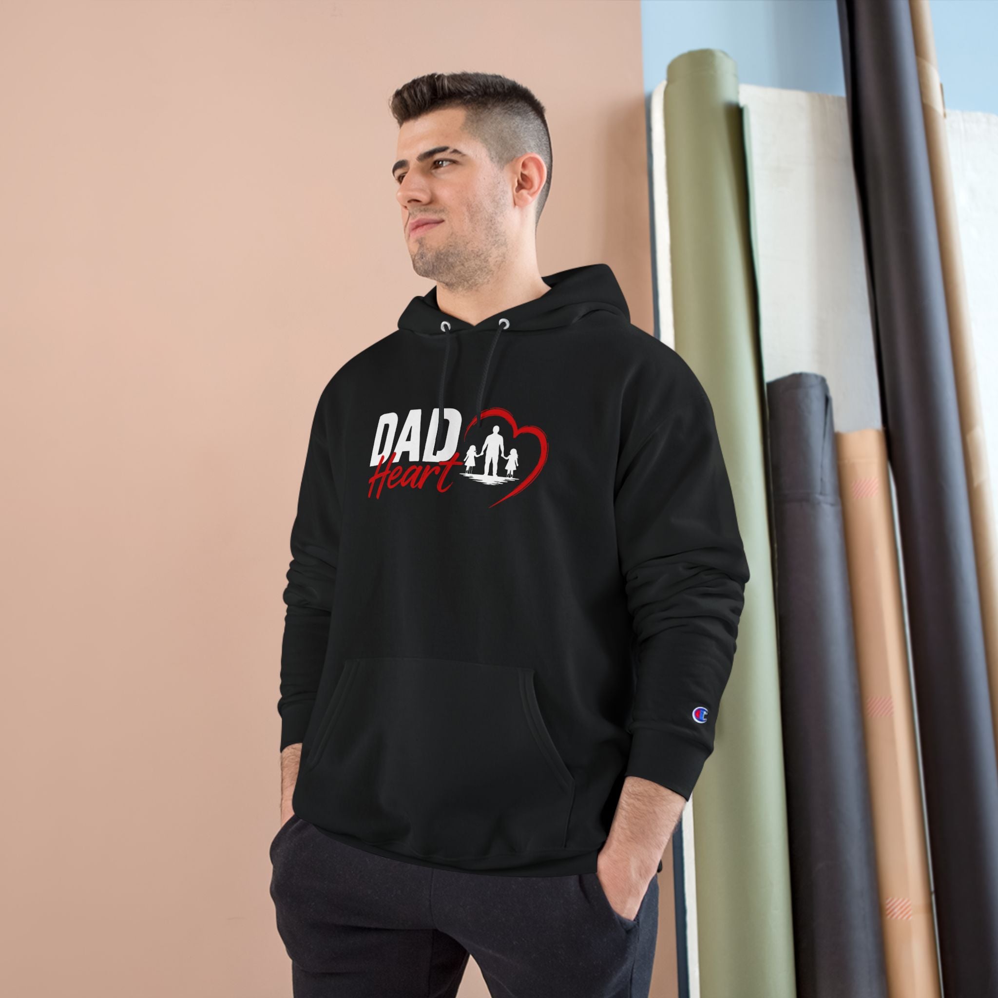 Dad Heart Hoodie — "Raising Strong Daughters" Champion Pullover for Fathers