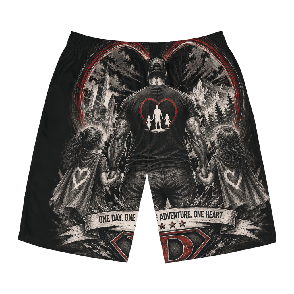 Dad Heart Board Shorts — Father & Kids Adventure Swim Trunks