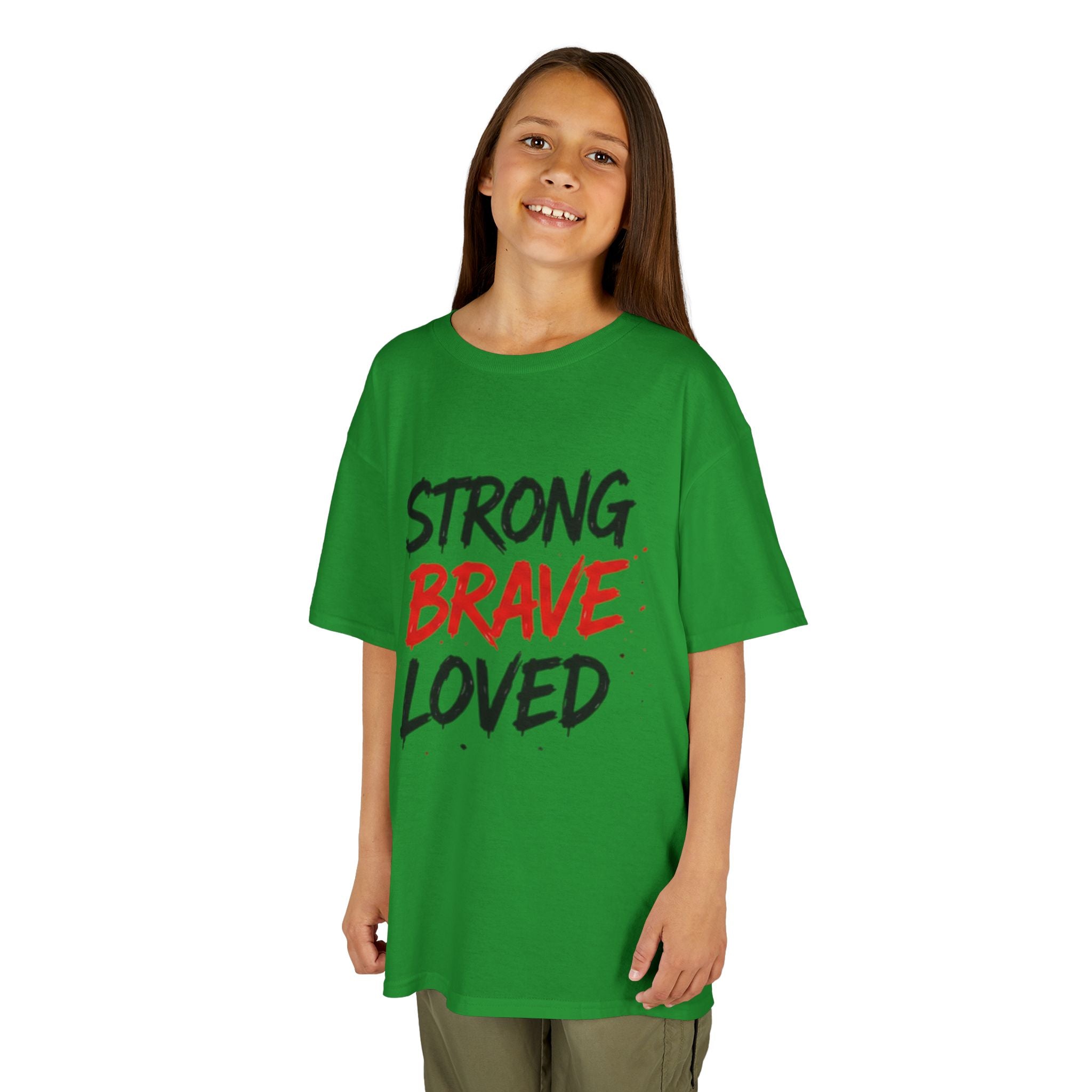 Kids Tee — "Strong Brave Loved" Front & "Future Legend" Superhero Back