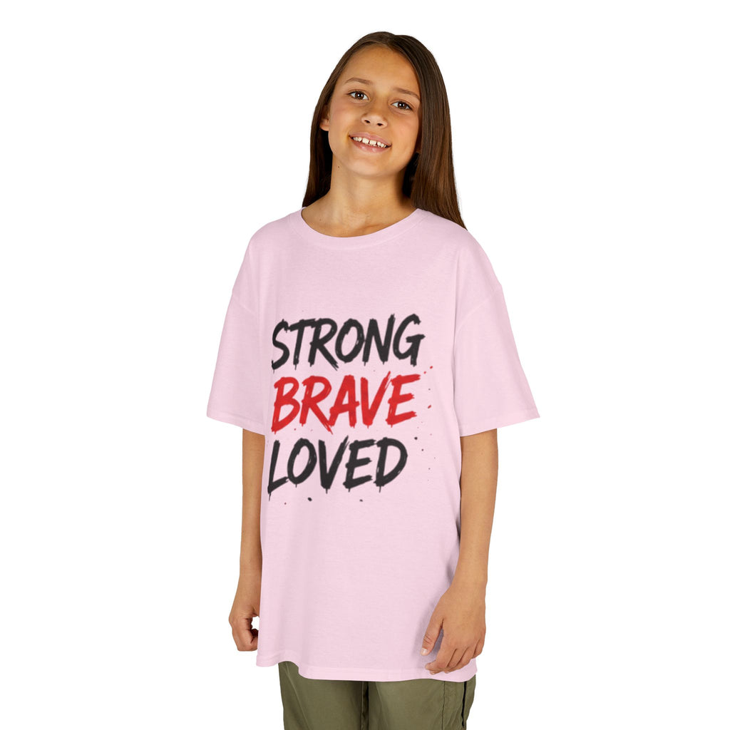 Kids Tee — "Strong Brave Loved" Front & "Future Legend" Superhero Back