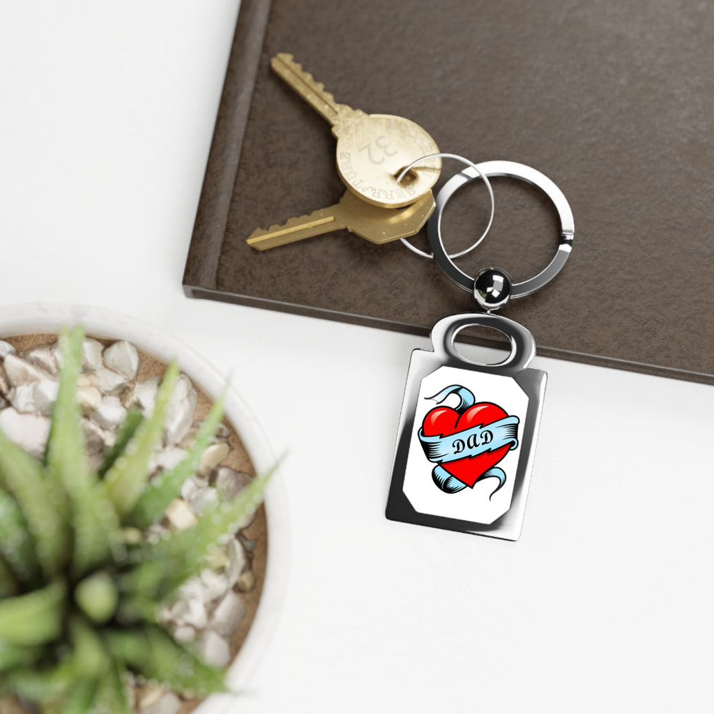 Dad Heart Tattoo Rectangle Keyring — Personalized Dad Gift for Father’s Day