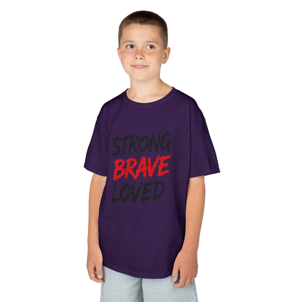 Kids Tee — "Strong Brave Loved" Front & "Future Legend" Superhero Back