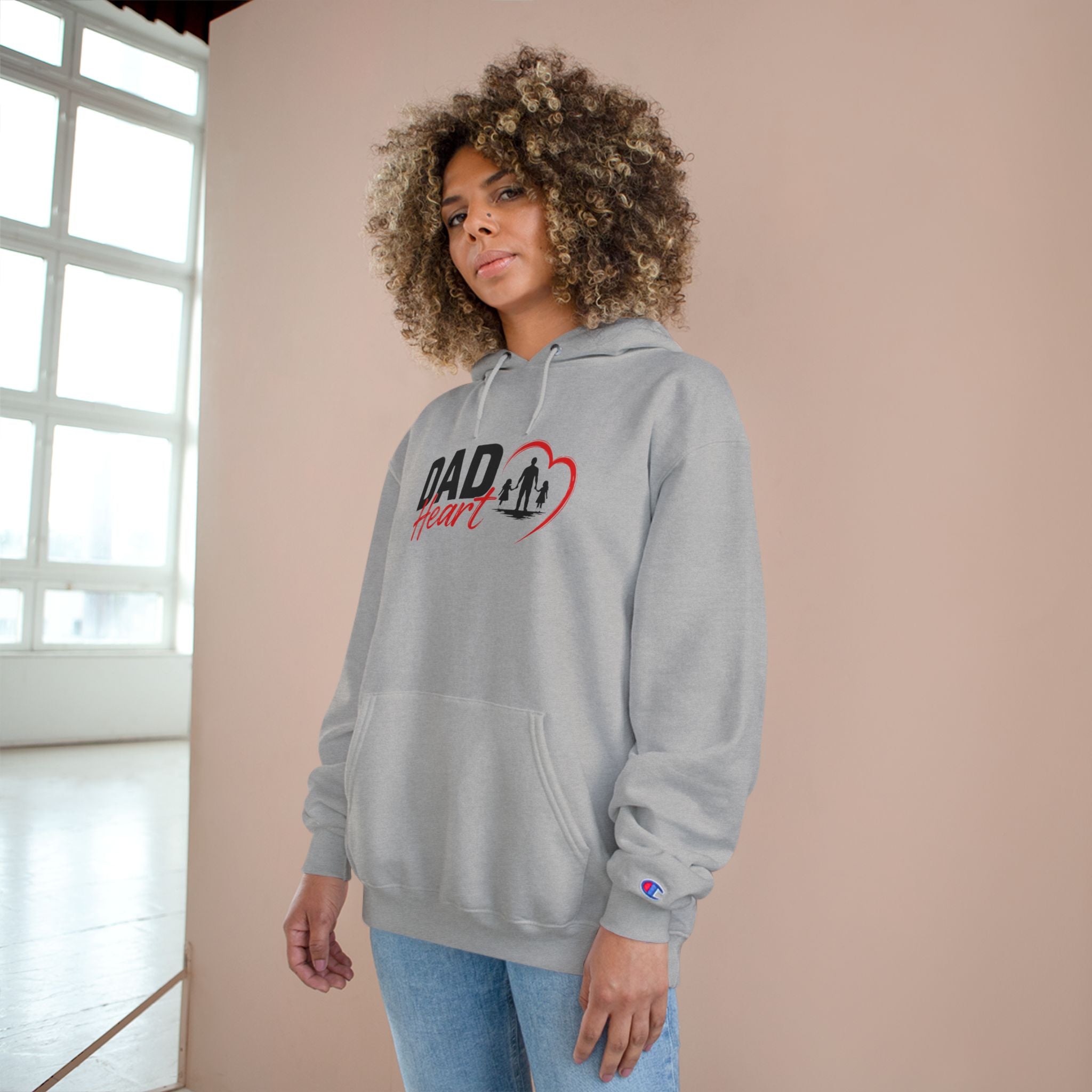 Dad Heart Hoodie — "Raising Strong Daughters" Champion Pullover for Fathers