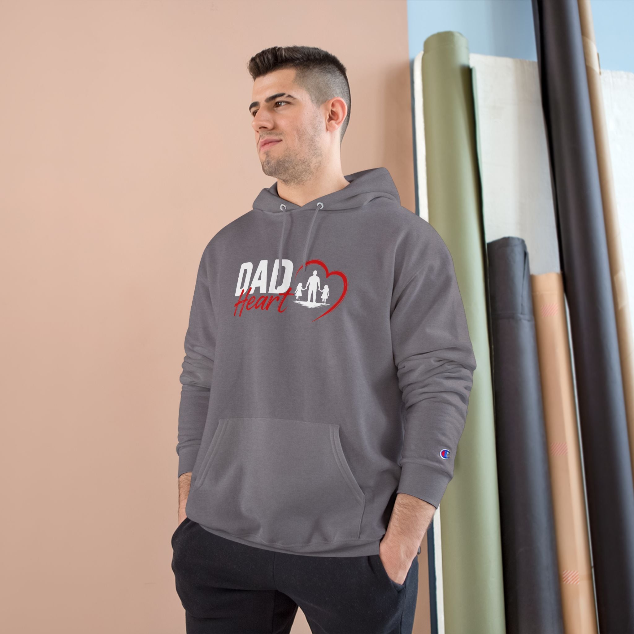 Dad Heart Hoodie — "Raising Strong Daughters" Champion Pullover for Fathers