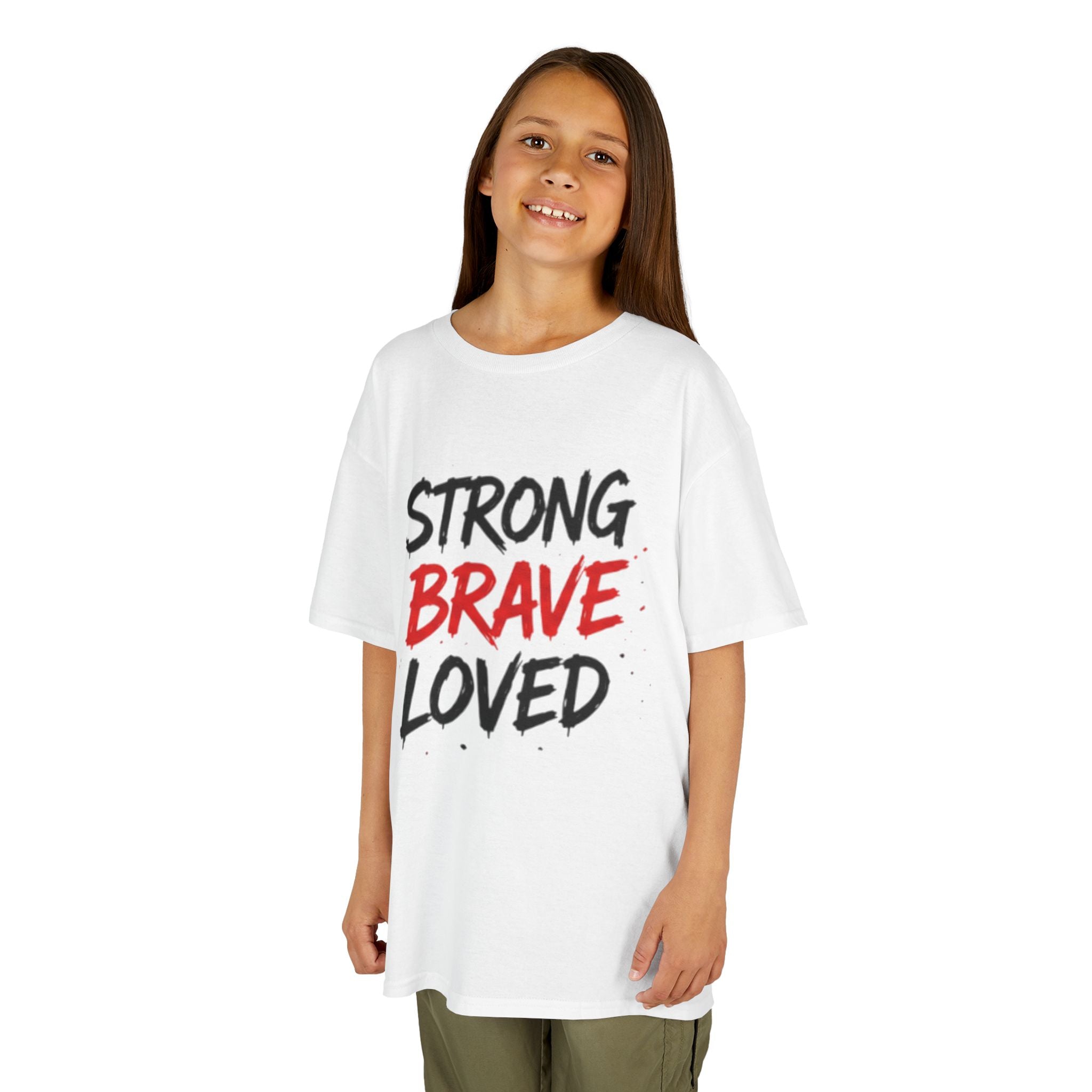 Kids Tee — "Strong Brave Loved" Front & "Future Legend" Superhero Back