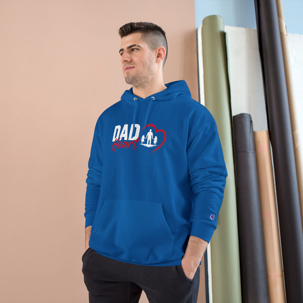 Dad Heart Hoodie — "Raising Strong Daughters" Champion Pullover for Fathers