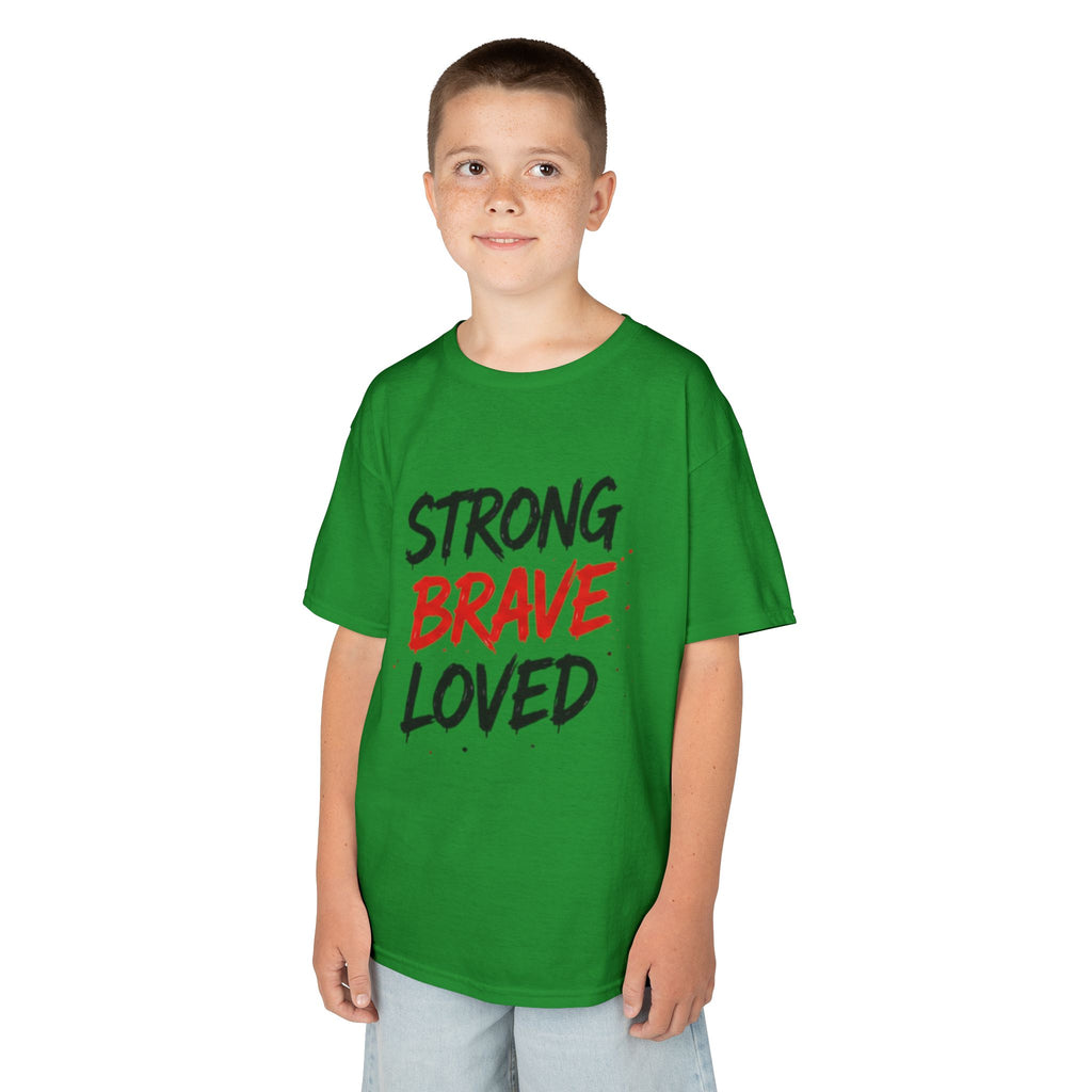 Kids Tee — "Strong Brave Loved" Front & "Future Legend" Superhero Back