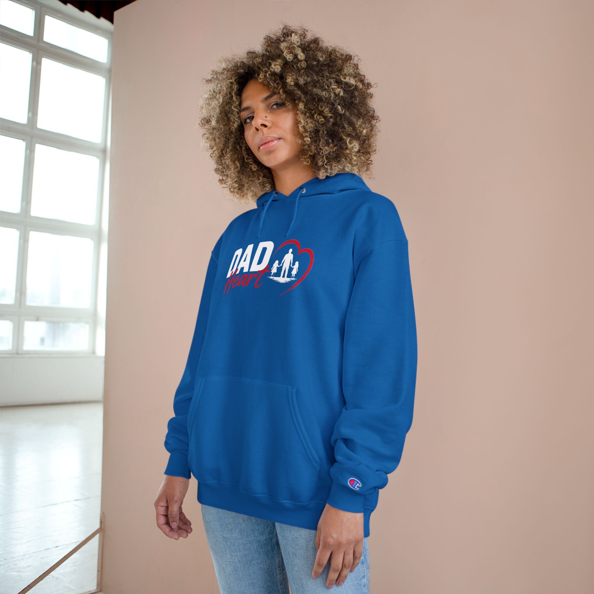 Dad Heart Hoodie — "Raising Strong Daughters" Champion Pullover for Fathers
