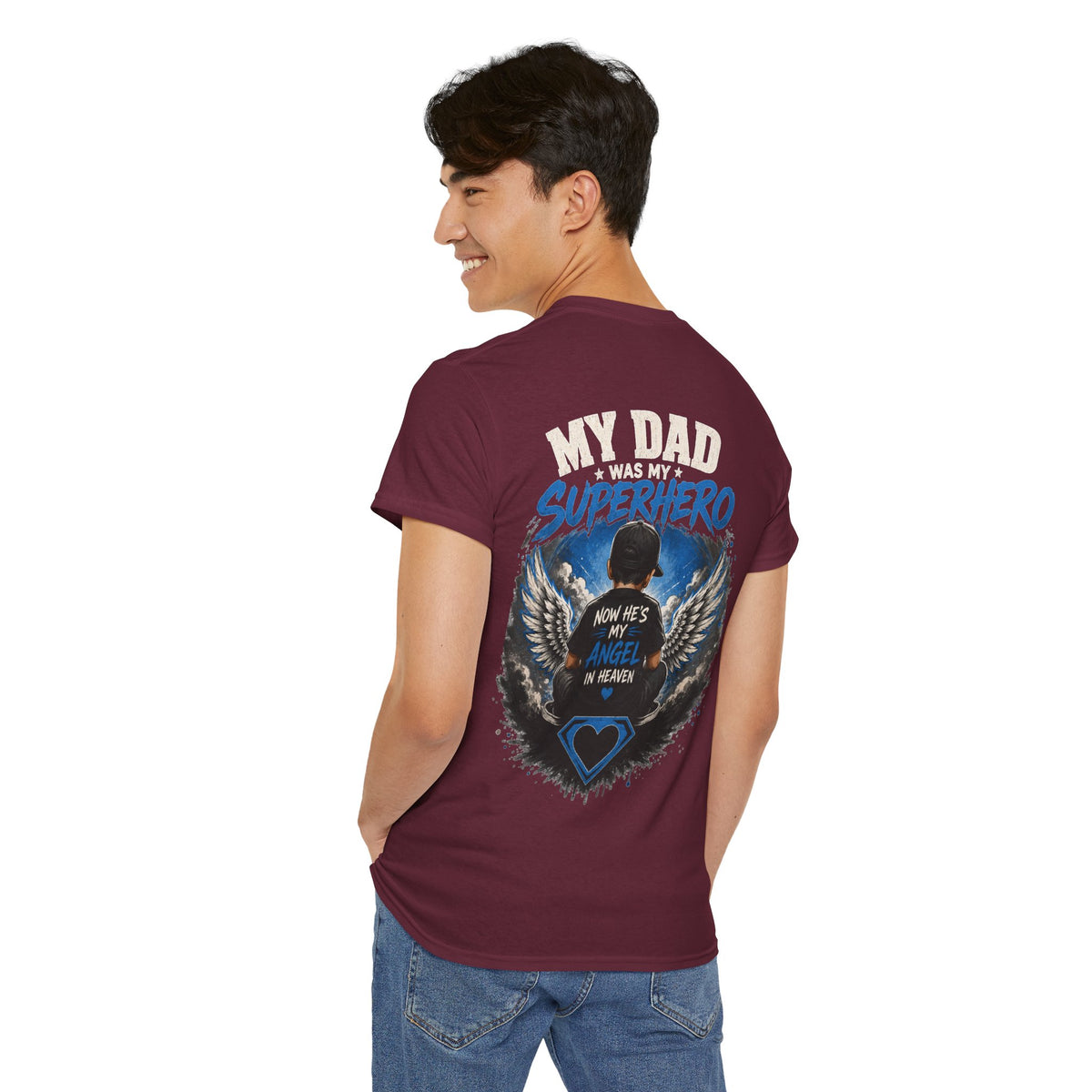 My Dad Superhero Tee — 'Now He’s My Angel in Heaven' Memorial T-Shirt
