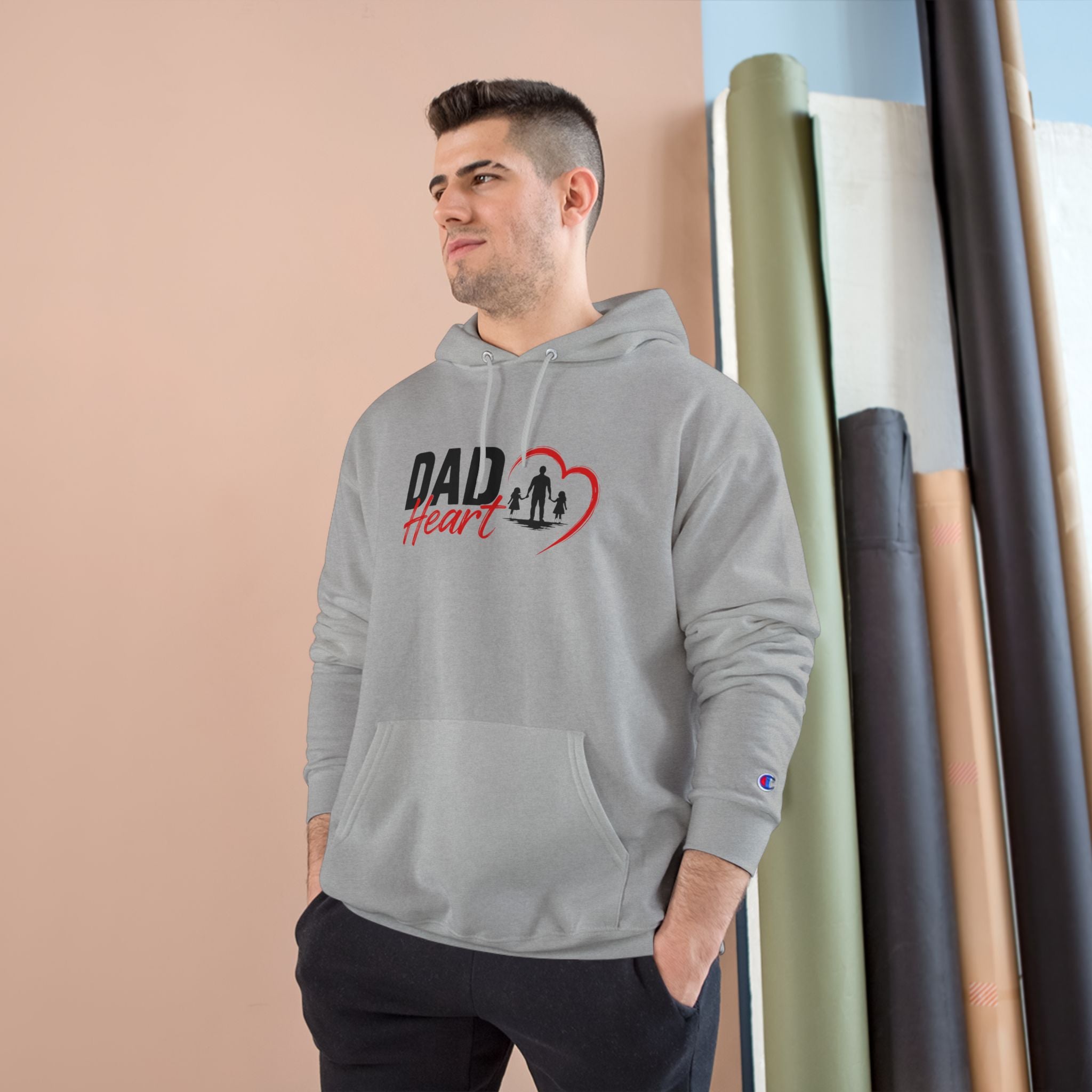 Dad Heart Hoodie — "Raising Strong Daughters" Champion Pullover for Fathers