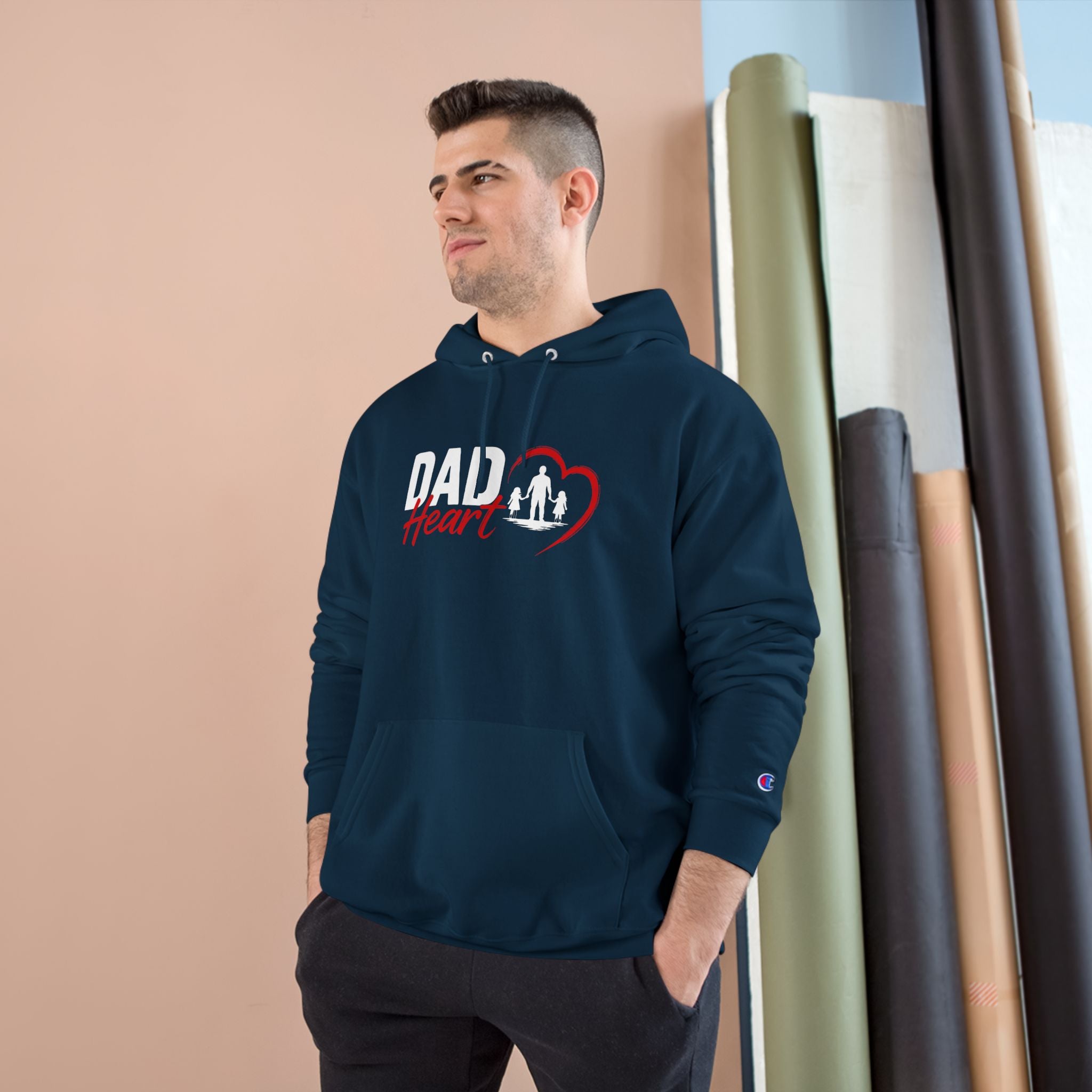 Dad Heart Hoodie — "Raising Strong Daughters" Champion Pullover for Fathers