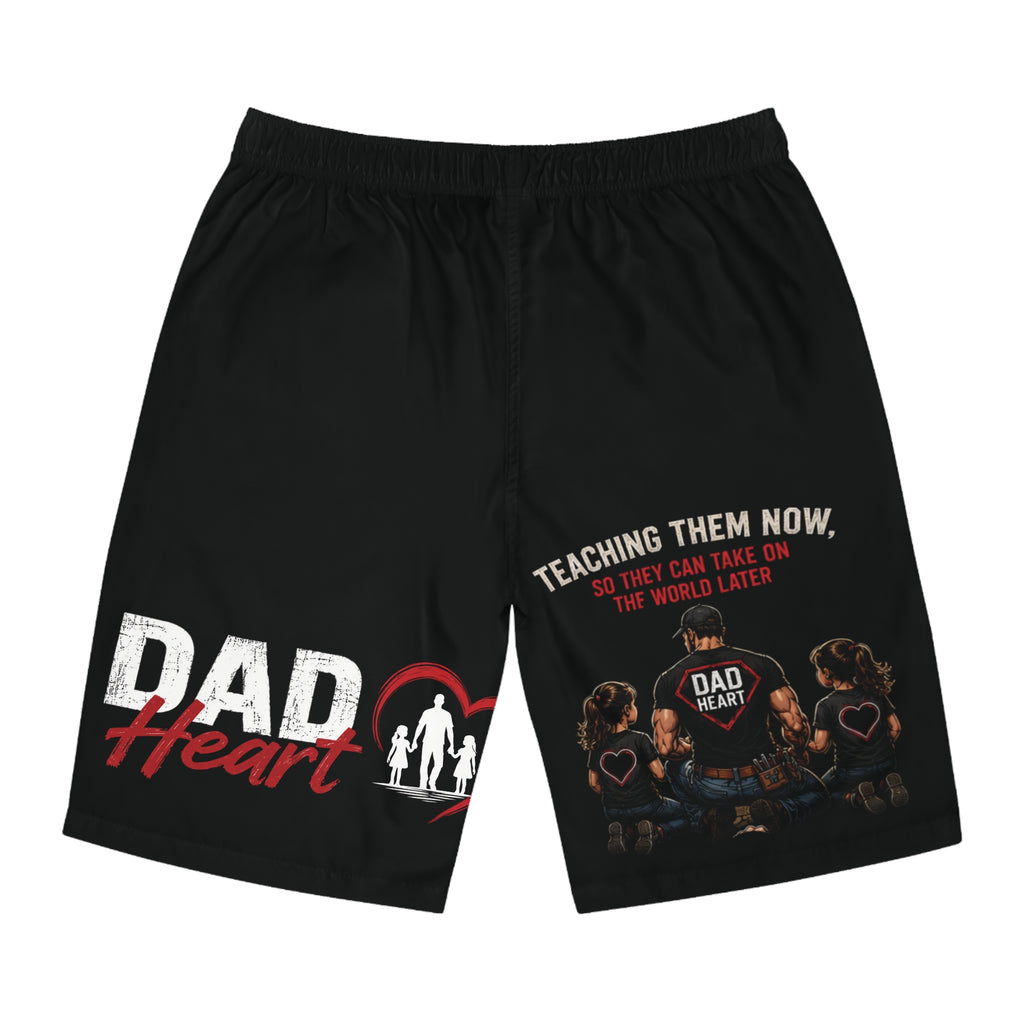 Dad Heart Board Shorts — Father & Kids Adventure Swim Trunks