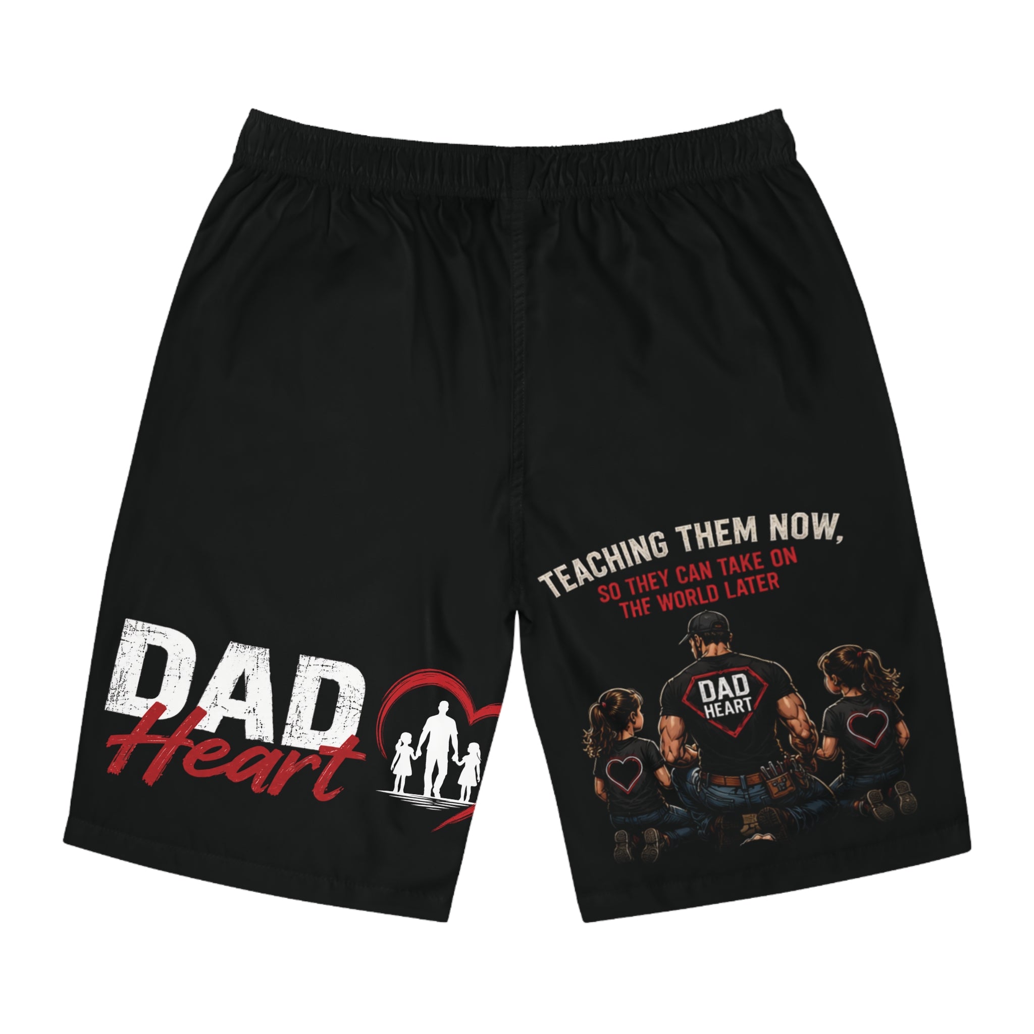 Dad Heart Board Shorts — Father & Kids Adventure Swim Trunks
