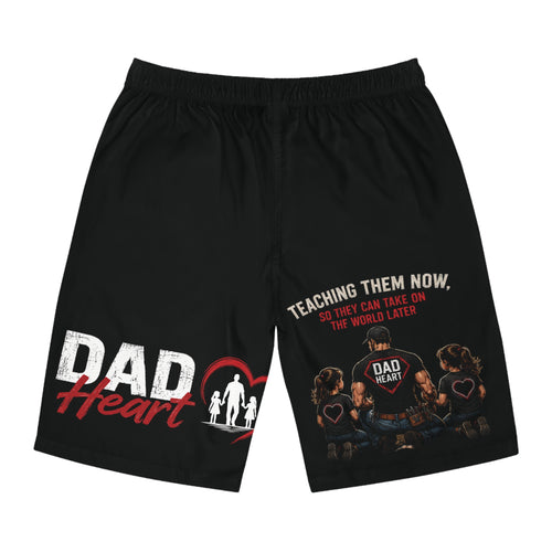 Dad Heart Board Shorts — Father & Kids Adventure Swim Trunks