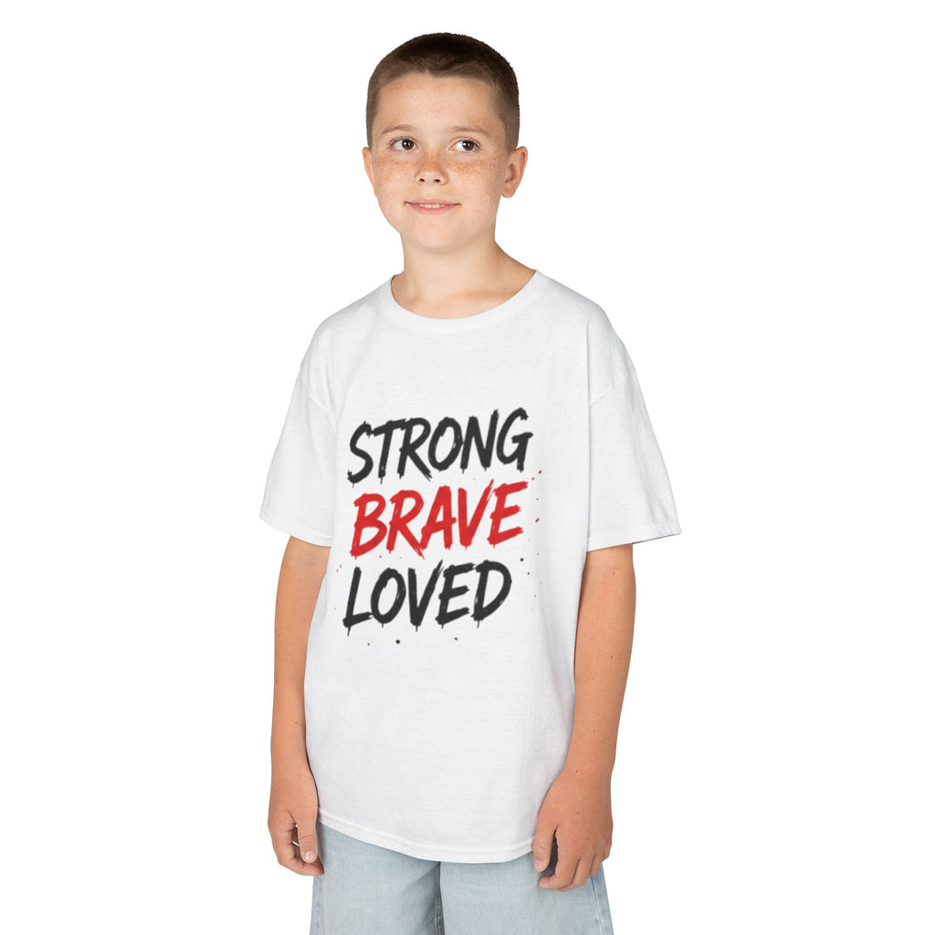 Kids Tee — "Strong Brave Loved" Front & "Future Legend" Superhero Back