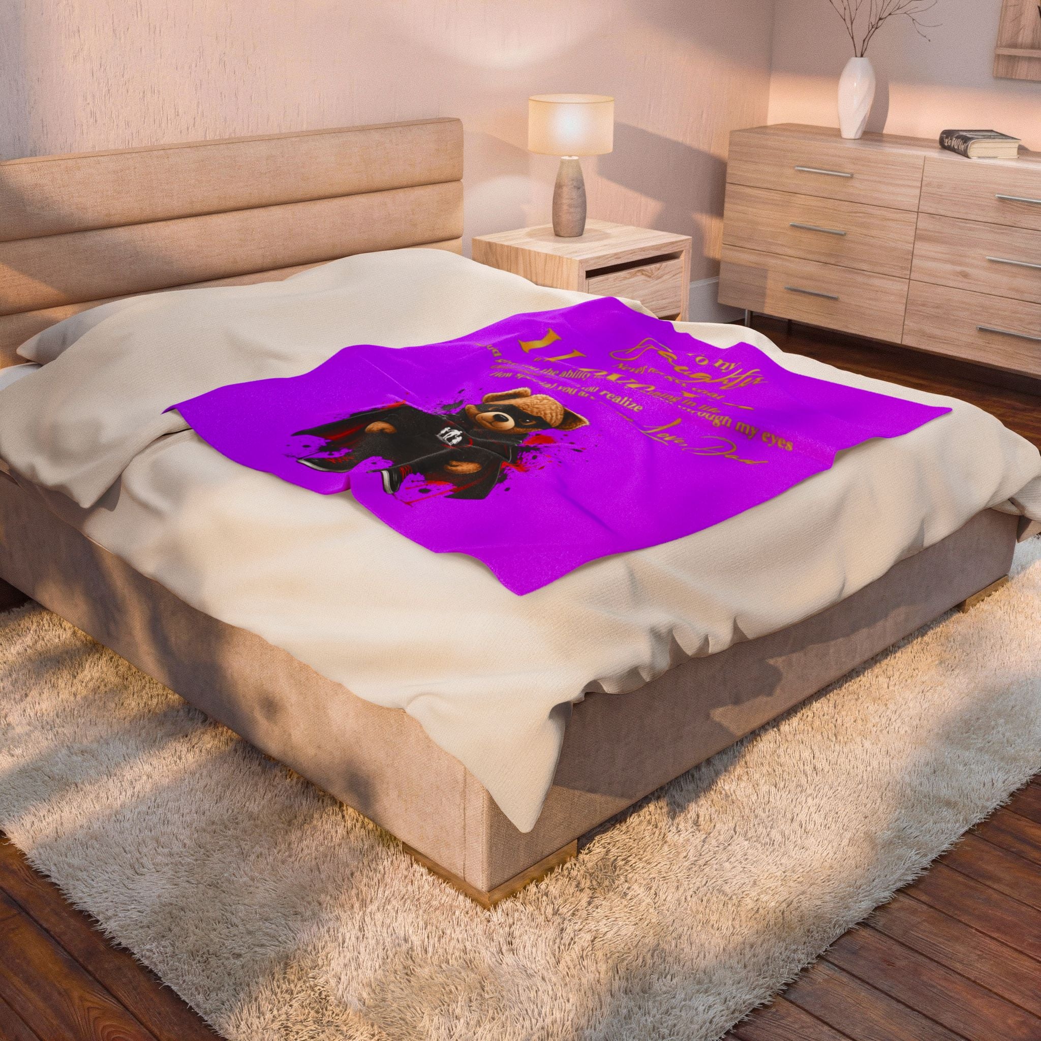 Daughter I Love You Plush Blanket – Superhero Teddy Velveteen Throw