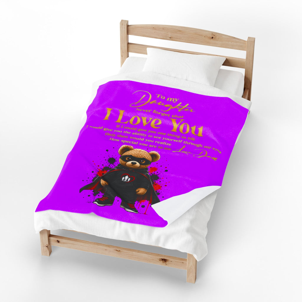 Daughter I Love You Plush Blanket – Superhero Teddy Velveteen Throw