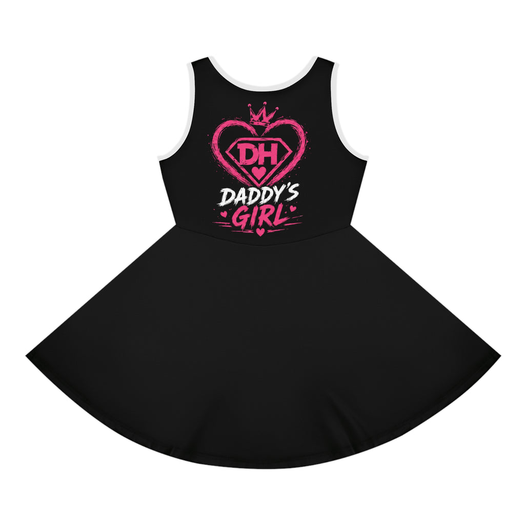 Daddy's Girl Bear Sundress — Girls' Black Sleeveless Dress with Superhero Teddy Design