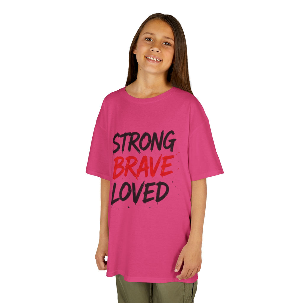 Kids Tee — "Strong Brave Loved" Front & "Future Legend" Superhero Back