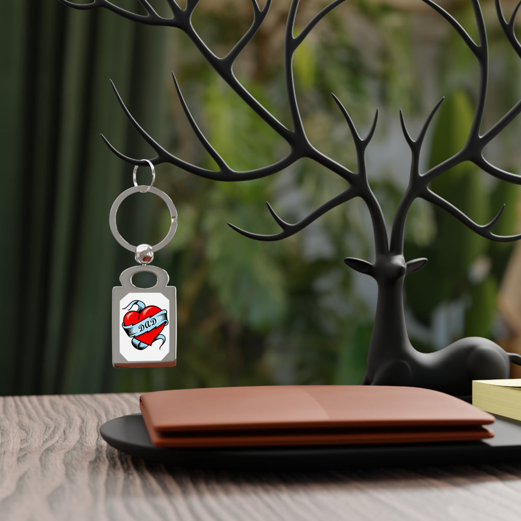 Dad Heart Tattoo Rectangle Keyring — Personalized Dad Gift for Father’s Day