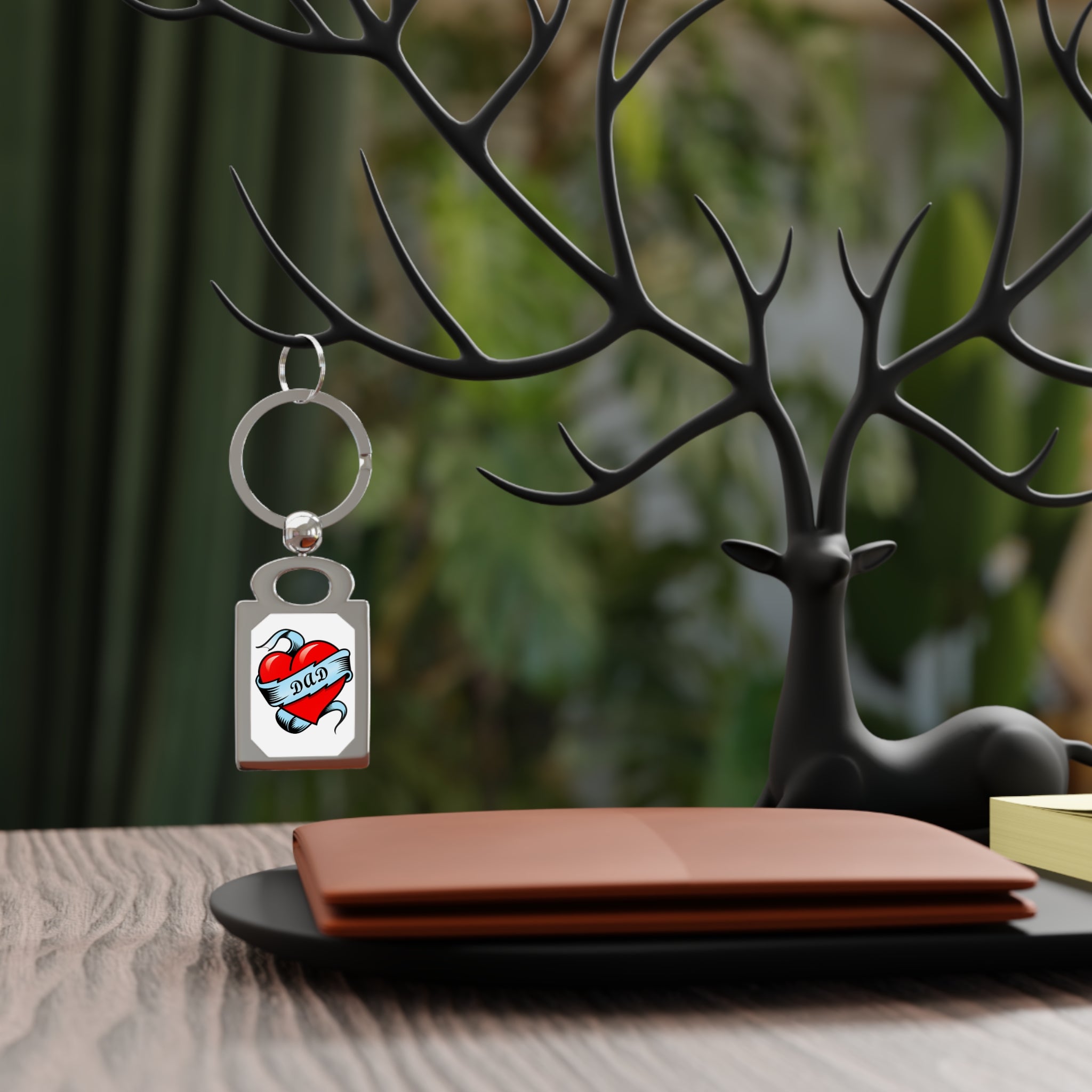 Dad Heart Tattoo Rectangle Keyring — Personalized Dad Gift for Father’s Day